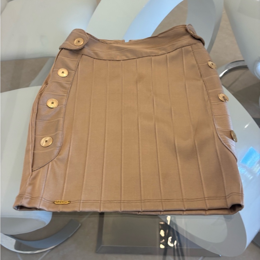 Tan Button-Accent Skirt Petite Small Stretchy From Brazil